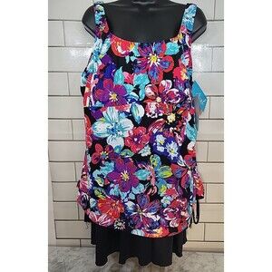 Azul Maxine of Hollywood Swimsuit Swim Dress Womens Sz 22 One Piece Floral Beach